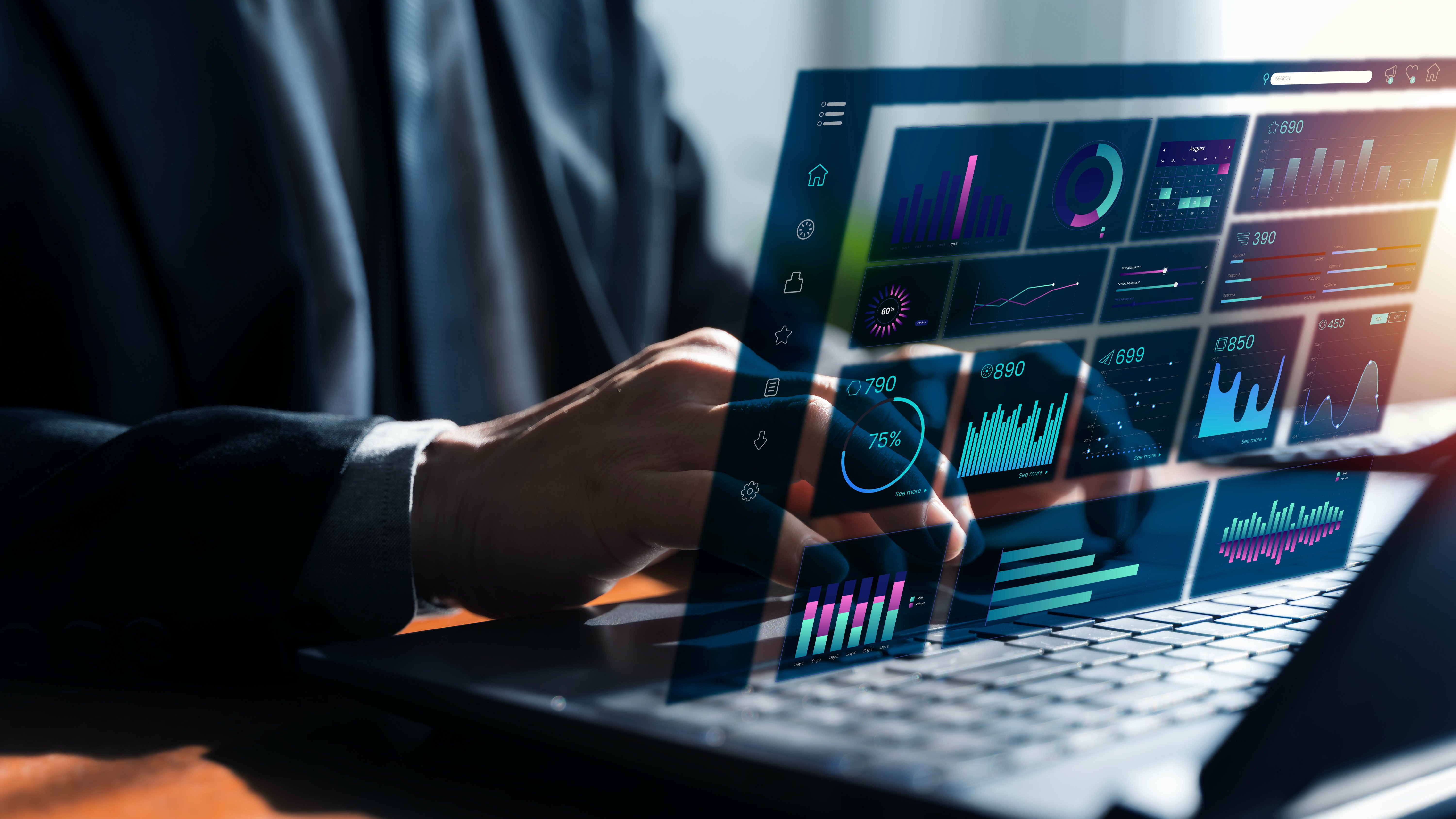 Modern data dashboard showing real-time KPIs and performance metrics for disaster recovery operations