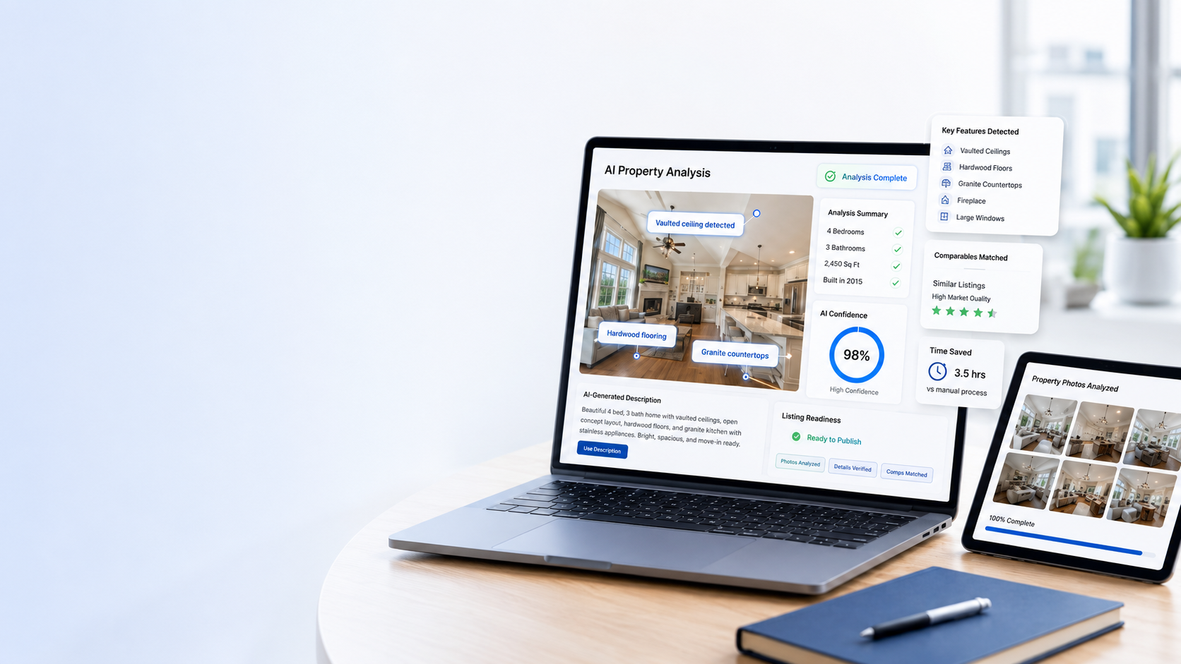 PropTech AI platform hero: Split-screen showing manual property listing workflow transforming into AI-powered automation